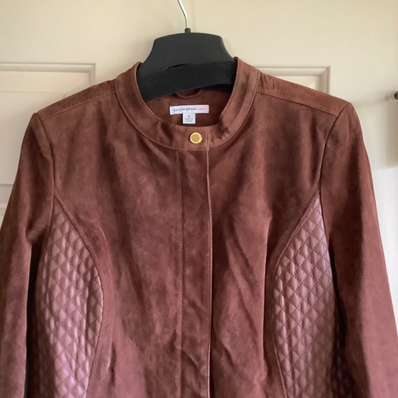 Isaac Mizrahi Suede & Lamb LeatherJacket w/ Quilted Details Saddle Brown SZ 14 - Picture 5 of 16